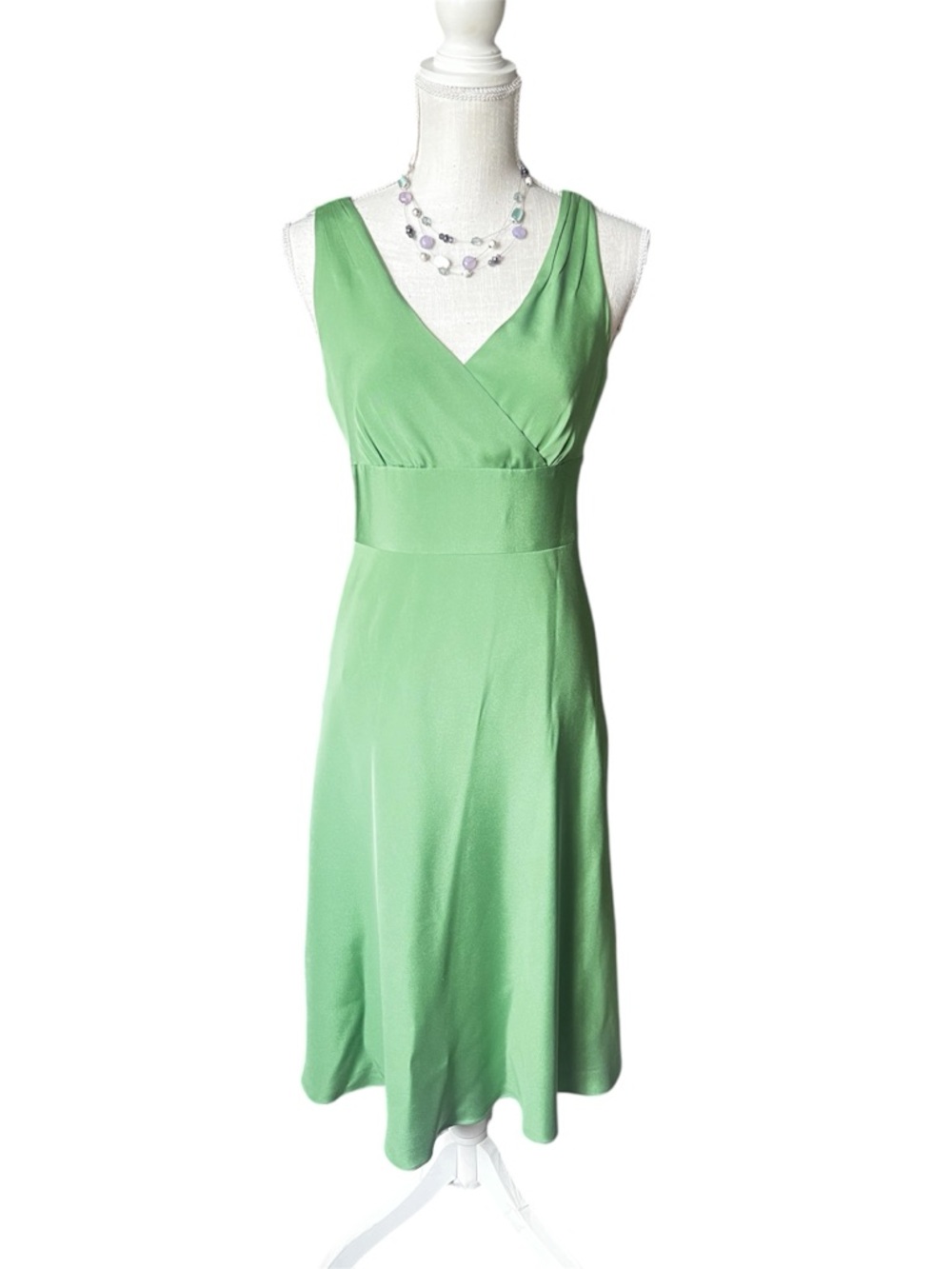 J.Crew Sophia Silk Green Sleeveless V-Neck A-Line midi Dress